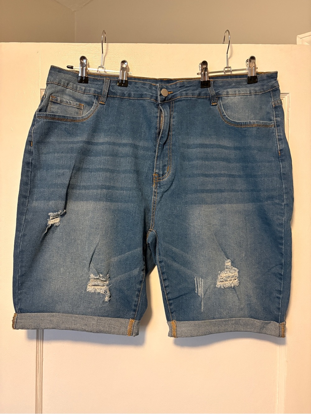 SHEIN Indigo High-Rise Rolled Cuff Denim Shorts